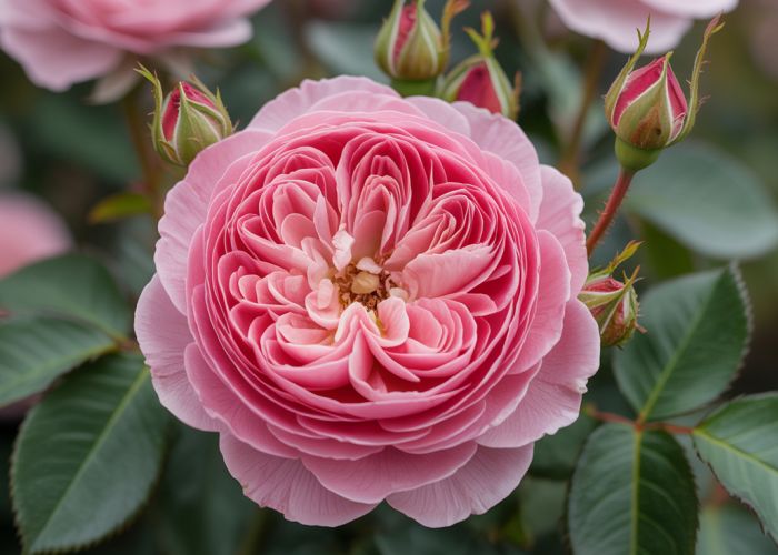 Close-up image of a Louise Clements rose, highlighting its velvety petals and intense pink hue.