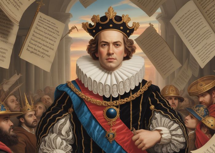 Satirical illustration of Shadwell inheriting the throne of bad poetry in Dryden's Mac Flecknoe, showing him surrounded by symbols of literary incompetence.