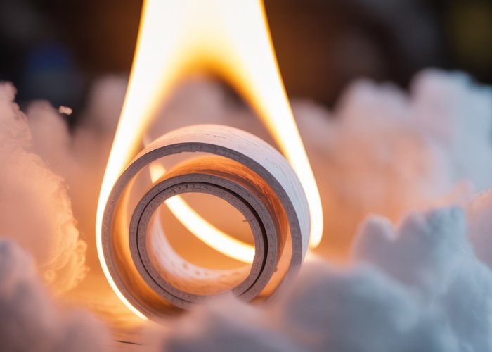 Magnesium ribbon burning intensely, highlighting the bright light and rapid oxidation process.