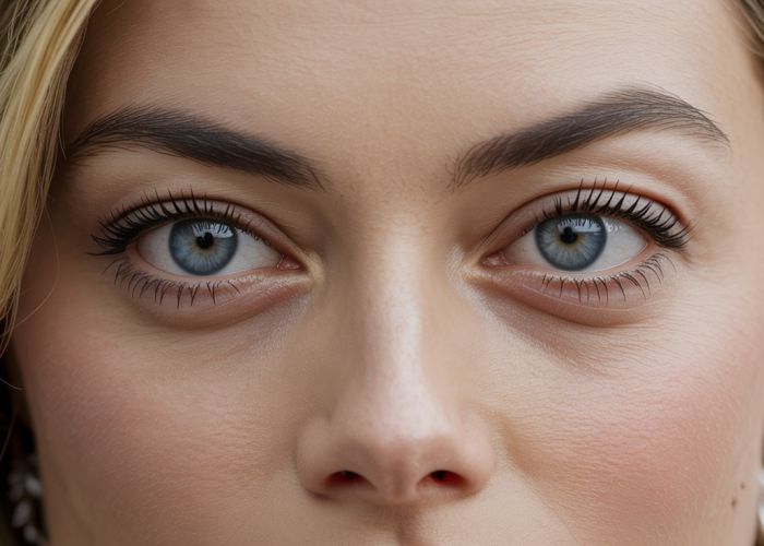 Close-up of Margot Robbie's striking blue eyes
