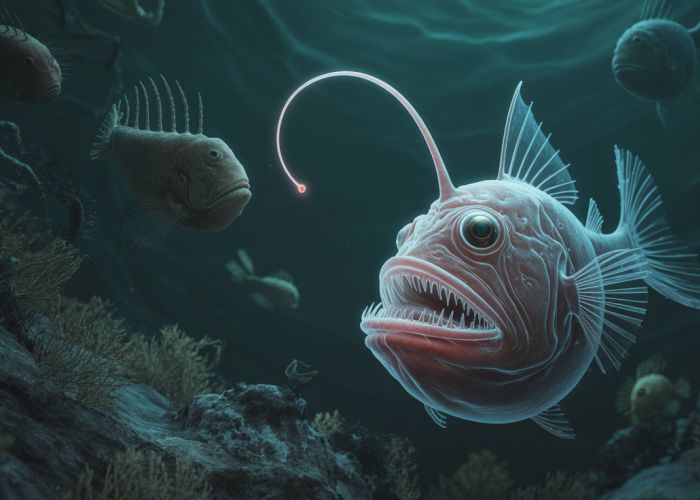 Bioluminescent Anglerfish in the Mariana Trench, symbolizing the unknown depths.