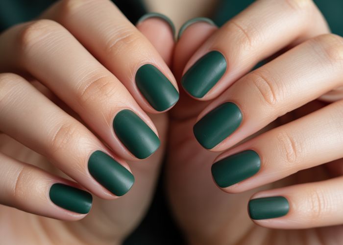 Emerald Green Matte Velvet Nails
