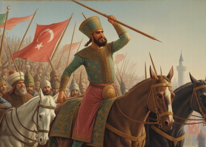 Mehmed the Conqueror triumphantly enters Constantinople, 1453, after the Ottoman conquest.