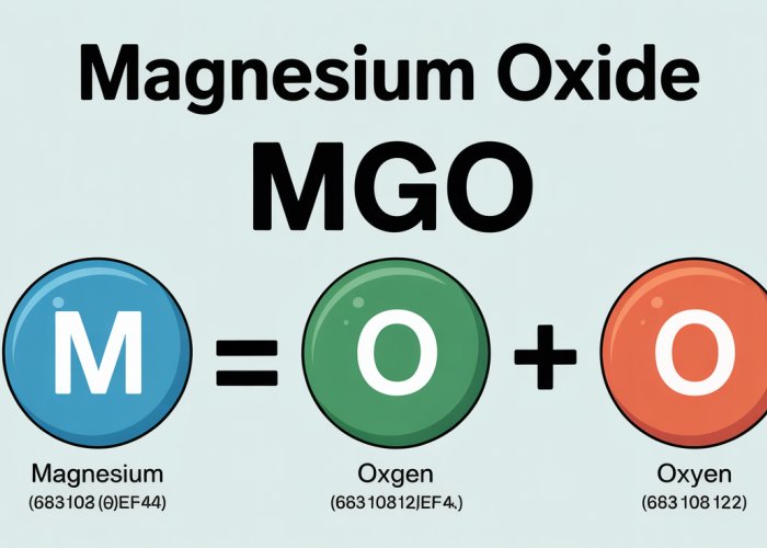 Infographic showing how to calculate the molar mass of magnesium oxide (MgO). Atomic masses of Mg and O are displayed, followed by the calculation.