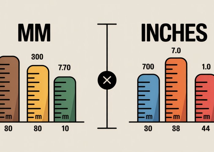 Millimeter vs. Inch comparison chart showing metric and imperial units side-by-side, highlighting differences in scale and application.