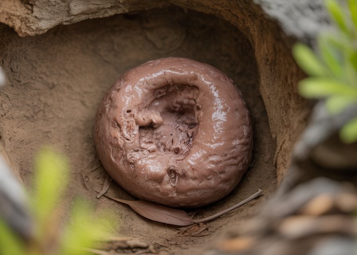 Close-up of mountain lion scat (cougar poop) for identification.