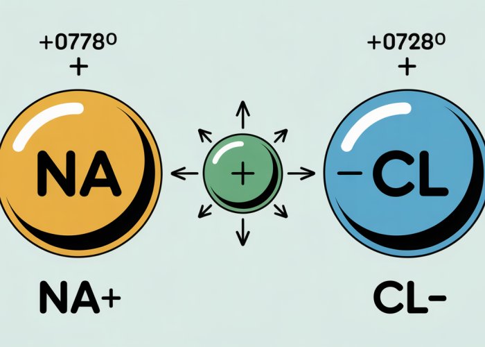 Diagram showing the formation of an ionic bond between sodium (Na) and chlorine (Cl) atoms, resulting in sodium chloride (NaCl).