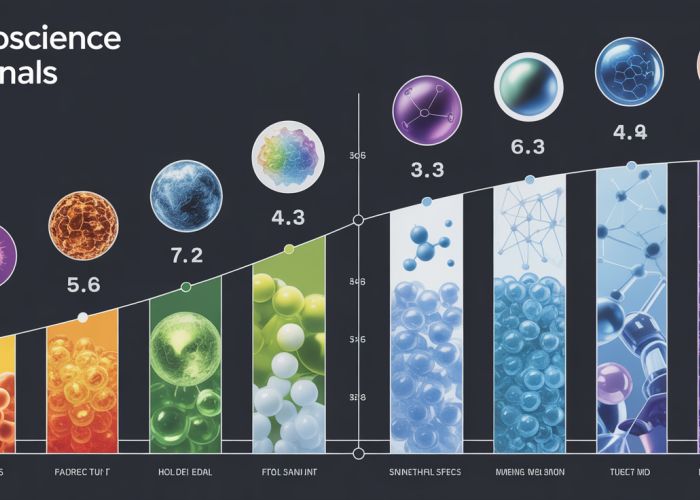 Infographic comparing impact factors of top nanoscience journals, illustrating trends in research influence.