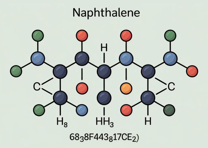 Illustration showing the non-polar nature of naphthalene due to its symmetrical structure and even electron distribution.
