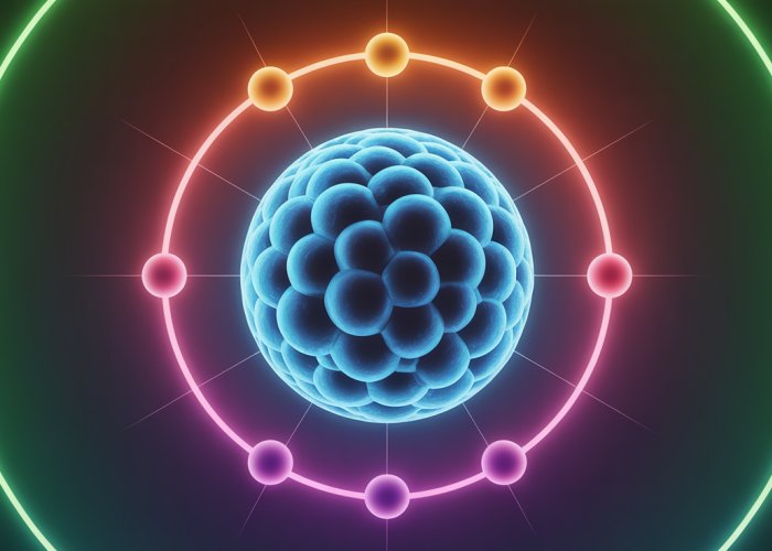 Illustration of neon atom with glowing valence electrons demonstrating a stable octet.
