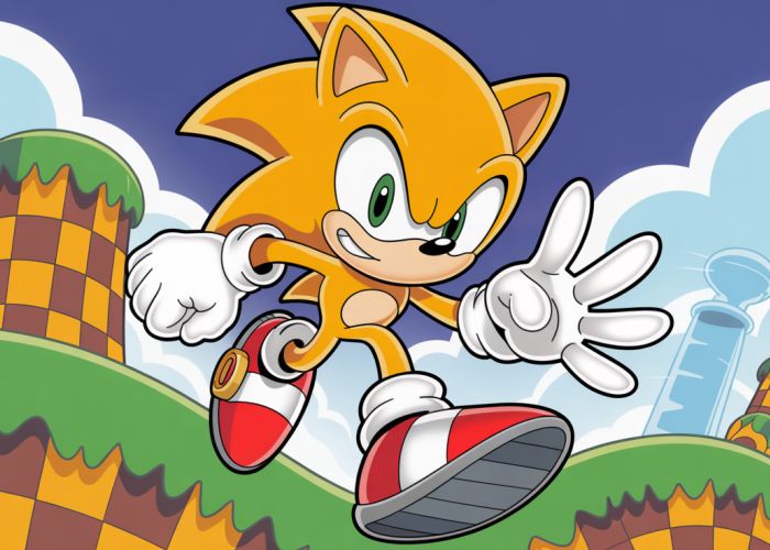 Original character design inspired by Sonic the Hedgehog, featuring a dynamic pose and vibrant colors.