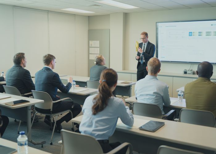 Participants engaged in a NIMS training session, highlighting standardization and collaboration in incident management.