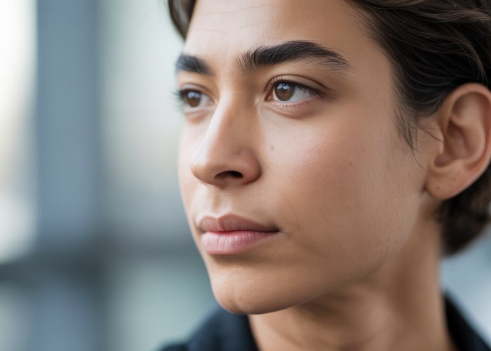 Portrait of a person looking left with ample nose room, creating visual balance and leading the eye.