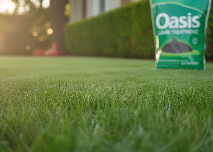 Lush green lawn treated with Oasis Lawn Treatment, showcasing healthy, vibrant grass.