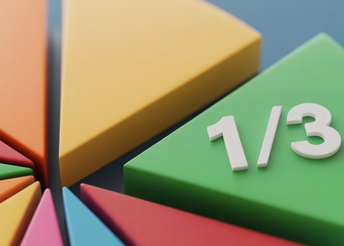 Pie chart illustration showing one-third highlighted in a distinct color, representing a single portion.