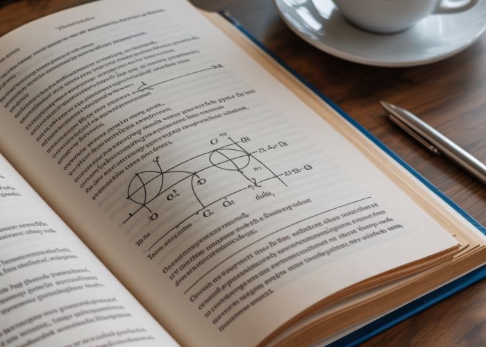 Open complex analysis textbook displaying the open mapping theorem with coffee and pen nearby.