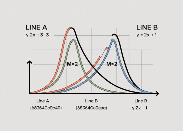 Illustration showing parallel lines have the same slope. Two lines with the same rise over run are displayed on a graph.