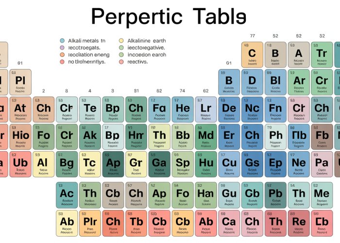 Infographic comparing properties of different groups in the periodic table, showing trends in atomic radius, electronegativity, ionization energy, and reactivity for alkali metals, alkaline earth metals, halogens, and noble gases.