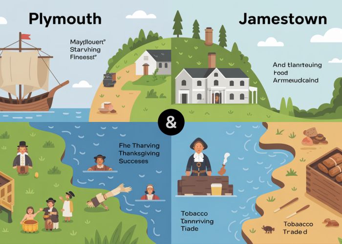 Plymouth and Jamestown colonies comparison: highlighting key differences and similarities.