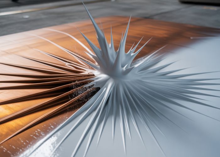 Polyurea blast coating protecting steel from blast damage.