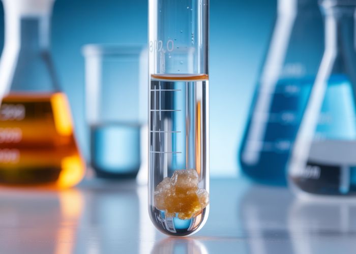 Cloudy liquid in a test tube with precipitate settled at the bottom, illustrating the process of precipitation.