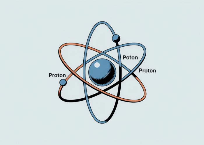 Illustration of an atom with a prominent proton, highlighting its role in defining atomic mass and element identity.