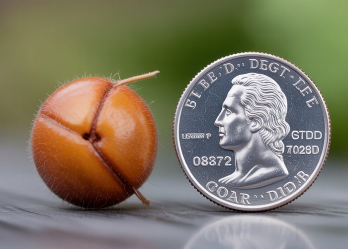 Close-up of a [Object Name] next to a US quarter coin, showing how small it is.