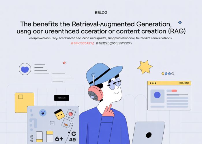 Diagram illustrating the process of Retrieval-Augmented Generation (RAG) for blog post creation, showing a query being combined with retrieved information before being used to generate the final text.