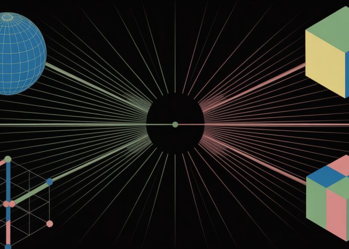 Diagram illustrating ray geometry definition with rays, geometric shapes, and vector calculations.