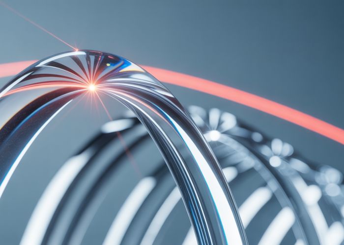 Light refraction demonstration using clear plastic showing the bending of a laser beam.