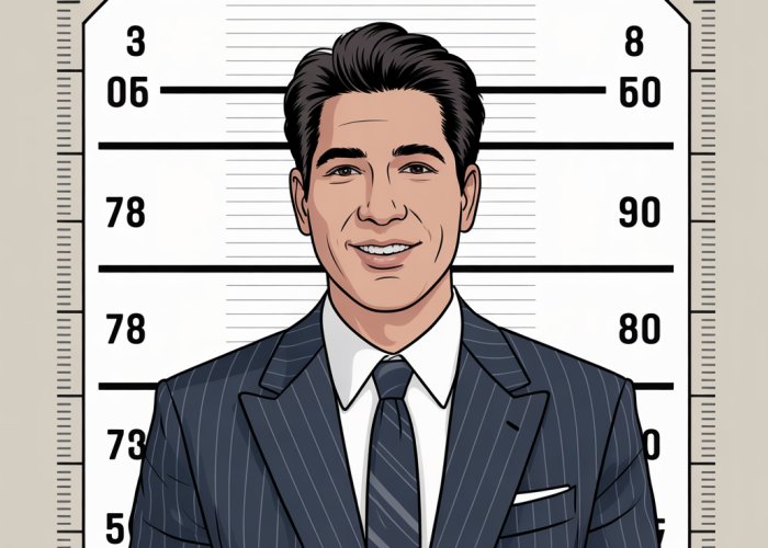 Robert Kardashian standing next to a height chart, visually demonstrating his height.