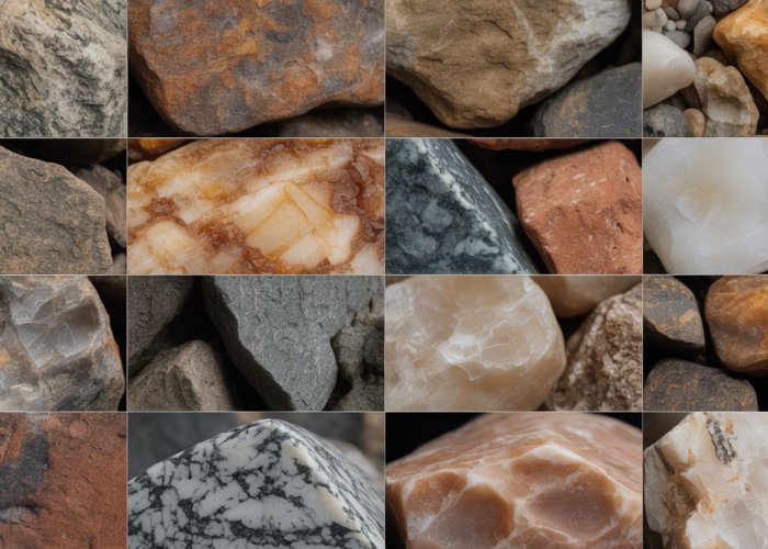 Comparison of rock grain sizes, showing coarse-grained granite and fine-grained shale.