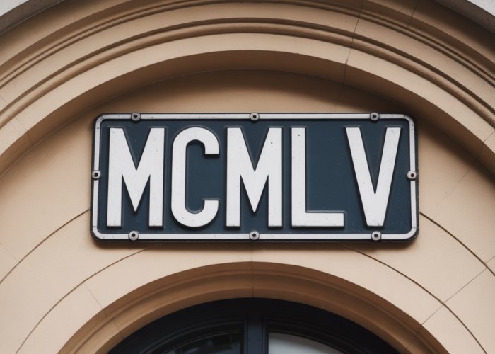 Image of the Roman numeral MCMLV, representing the year 1955, displayed in a vintage style.