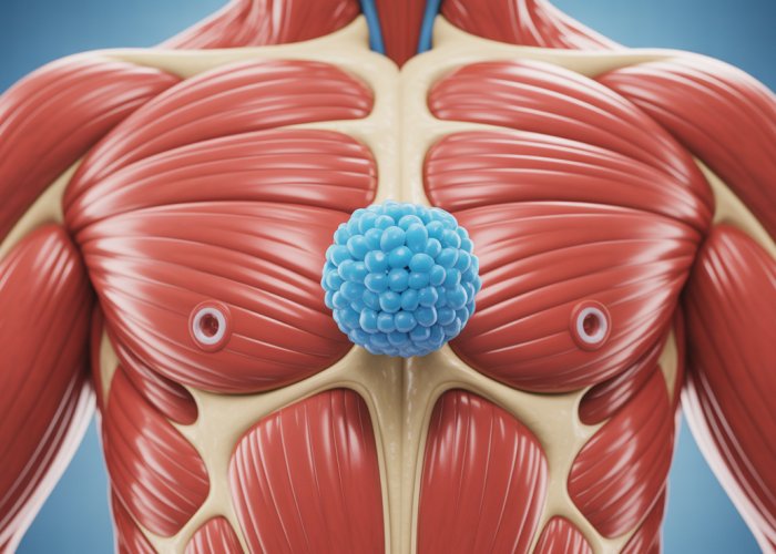 Illustration of the sarcolemma, the cell membrane of a muscle fiber, showing its invaginations (T-tubules) and ion channels.