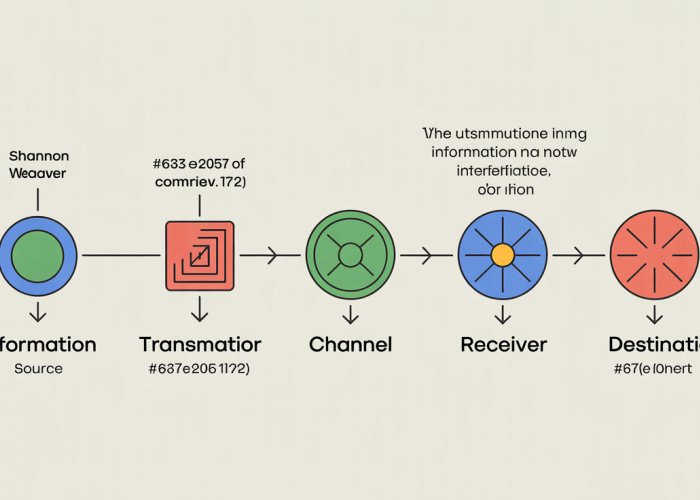 Diagram of the Shannon-Weaver Model of Communication showing source, transmitter, channel, receiver, and destination.