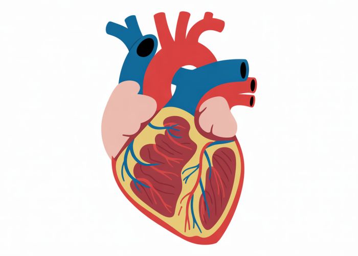 Close-up photo of a dissected sheep heart showing the ventricles, atria, and major blood vessels.
