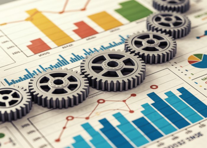 Gears turning representing economic shifts influencing the Long-Run Aggregate Supply (LRAS) curve.
