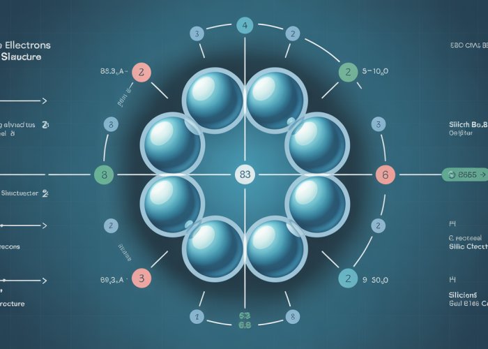 Diagram of a silicon atom showing its four valence electrons.