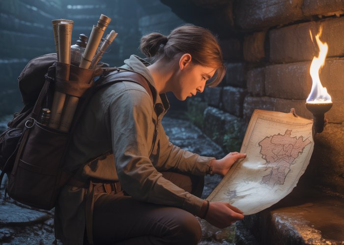 Lone adventurer explores a dungeon for single player D&D.