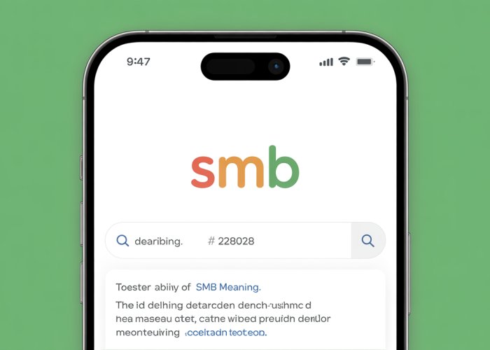 Search results for 'SMB meaning' displayed on a smartphone screen.