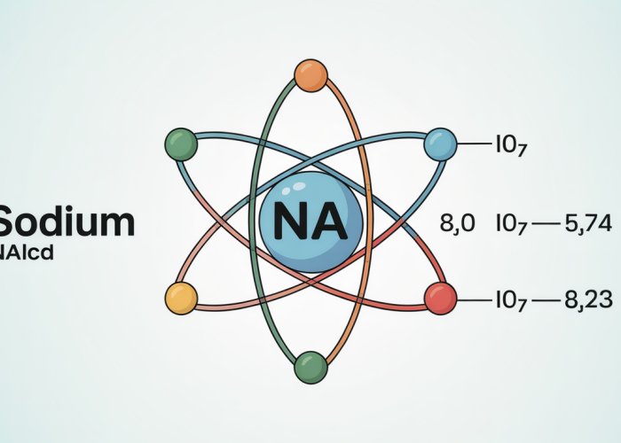 Sodium Atomic Diagram: A visual representation of the sodium atom, showing the nucleus with 11 protons and 12 neutrons, surrounded by electron shells containing 2, 8, and 1 electron, respectively.