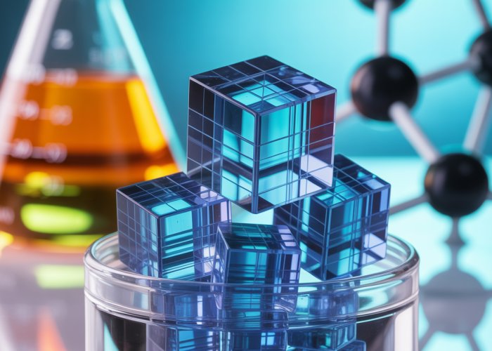 Microscopic view of sodium bromide crystals, showcasing their characteristic cubic shape.