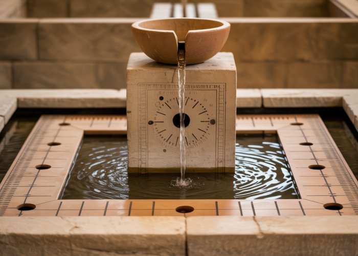 Reconstruction of an ancient Sumerian water clock, used for timekeeping.