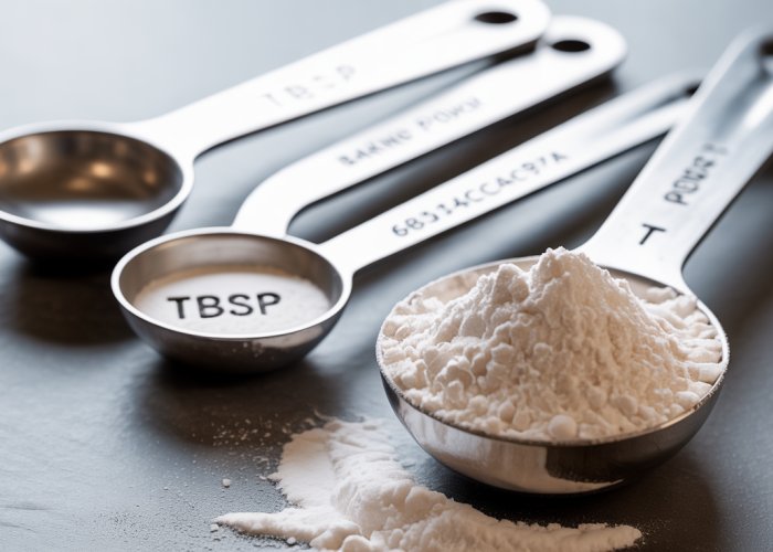 Measuring spoon labeled 'tbsp', abbreviation for tablespoon.
