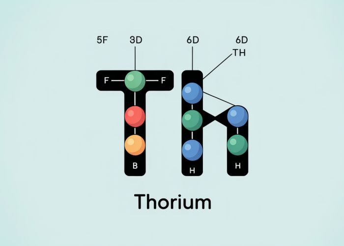 Electron configuration diagram of Thorium (Th), showing the distribution of electrons across energy levels and orbitals.