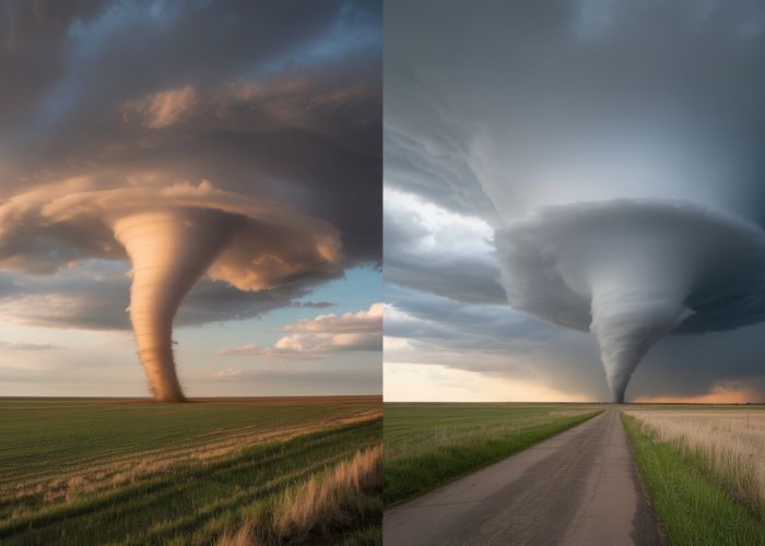 Comparison of a tornado in the Great Plains region, commonly referred to as a twister.