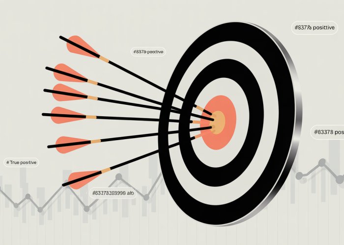 Bullseye with arrows hitting the center, representing accurate positive predictions or true positives in data analysis.