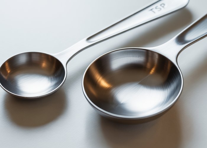 Comparison of a teaspoon (tsp) and a tablespoon (tbsp) measuring spoon, highlighting the size difference.