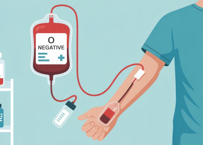 Blood transfusion with O negative blood, the universal donor.