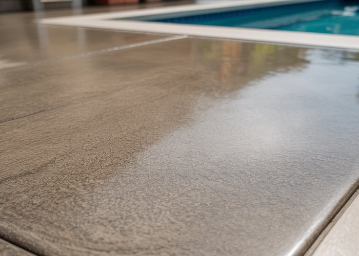 Close-up of washed concrete patio surface showing exposed aggregate.